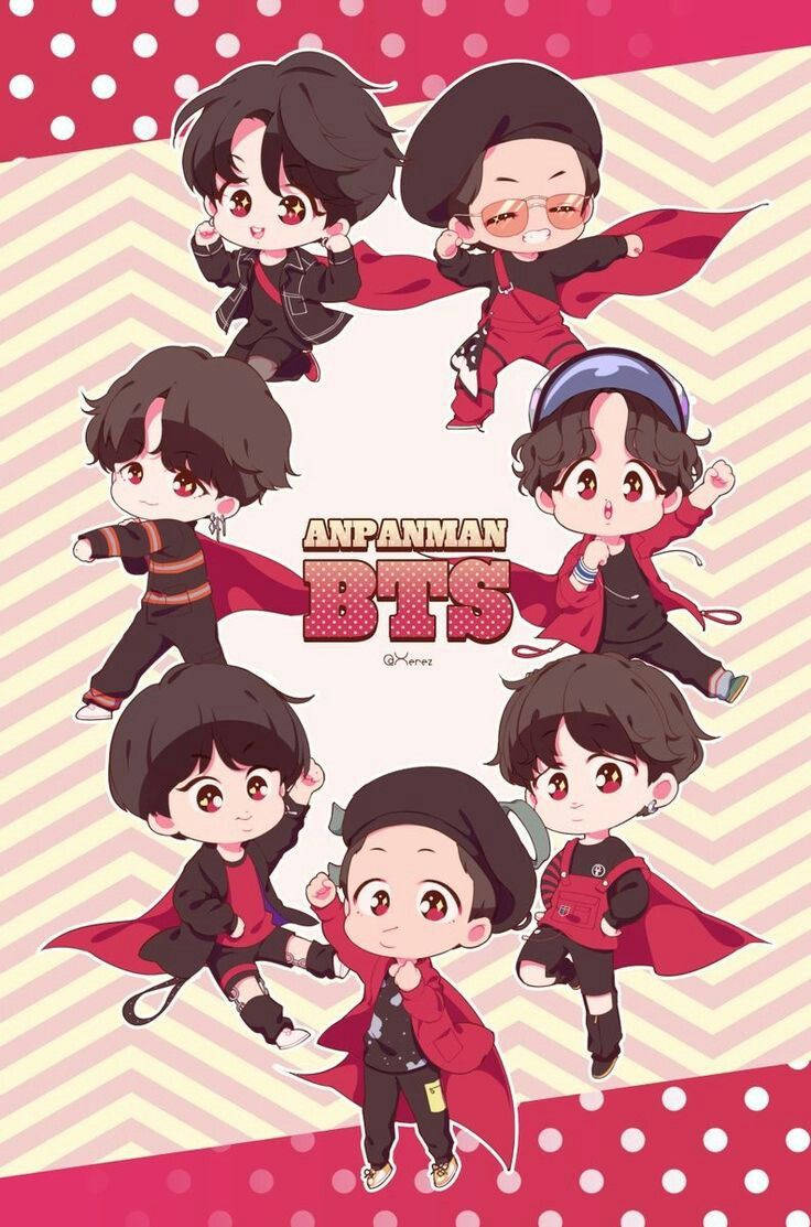 Bts Cartoon Red Poster Wallpaper