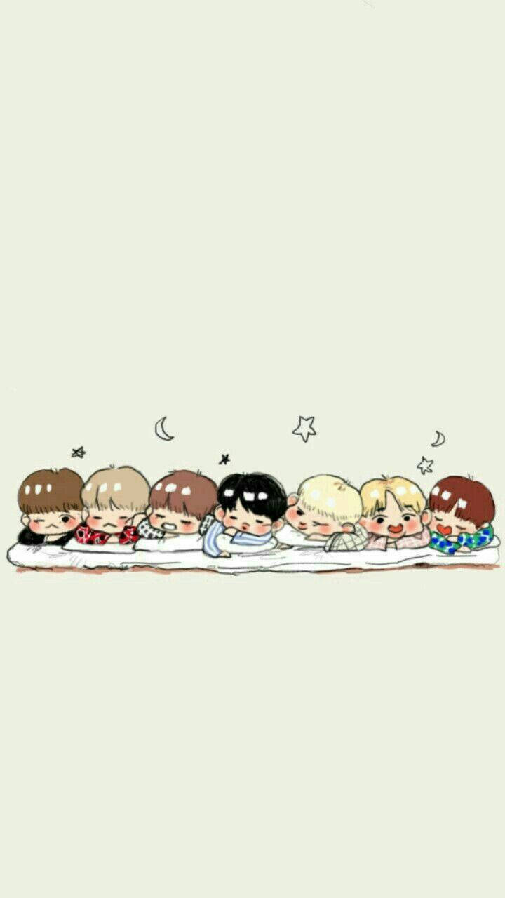 Bts Cartoon Sleeping Time Wallpaper