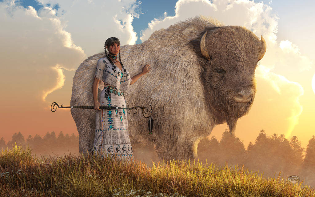 Buffalo And Woman Cartoon Art Wallpaper