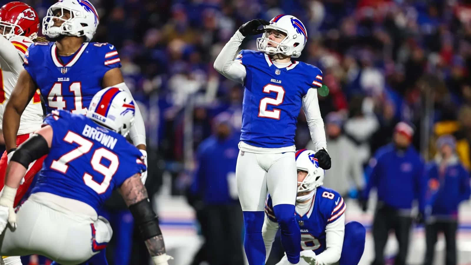 Buffalo Bills Kicker Tyler Bass Celebration Wallpaper