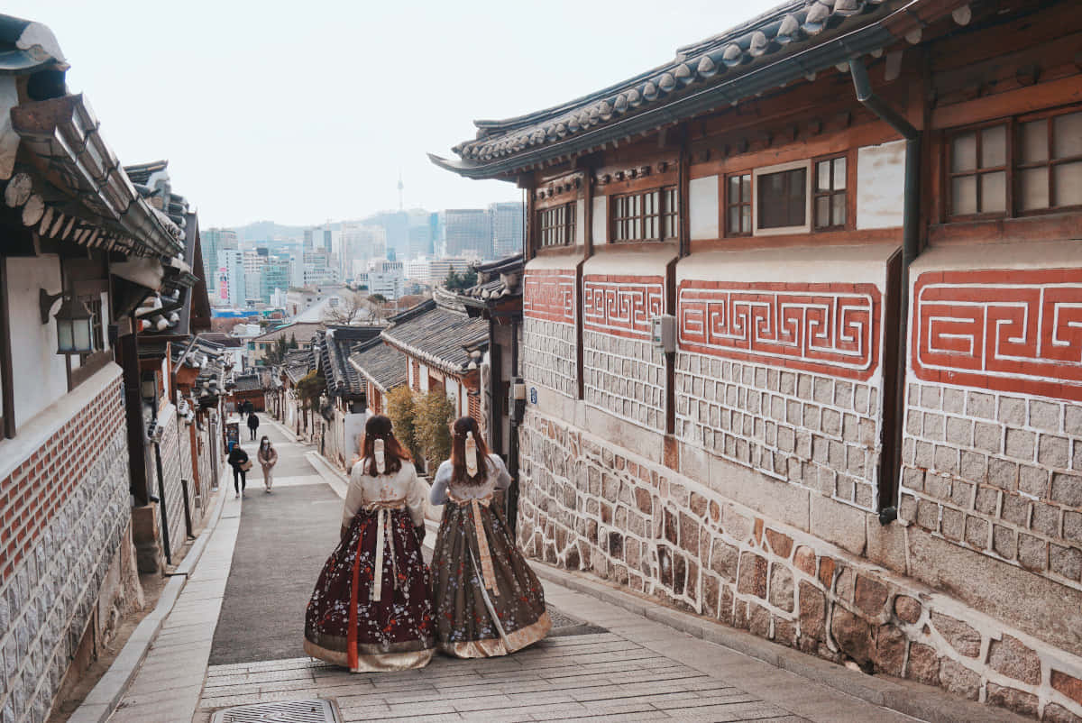 Bukchon Hanok Village Traditional Korean Dress Wallpaper