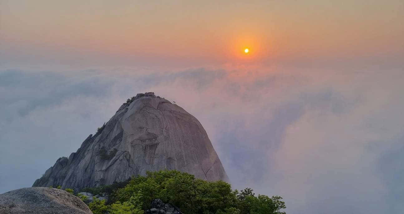 Bukhansan Sunrise Over Misty Mountains.jpg Wallpaper