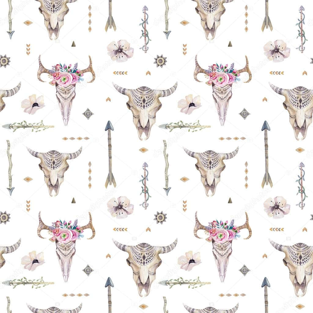 Bull Skull And Arrow Pattern Wallpaper