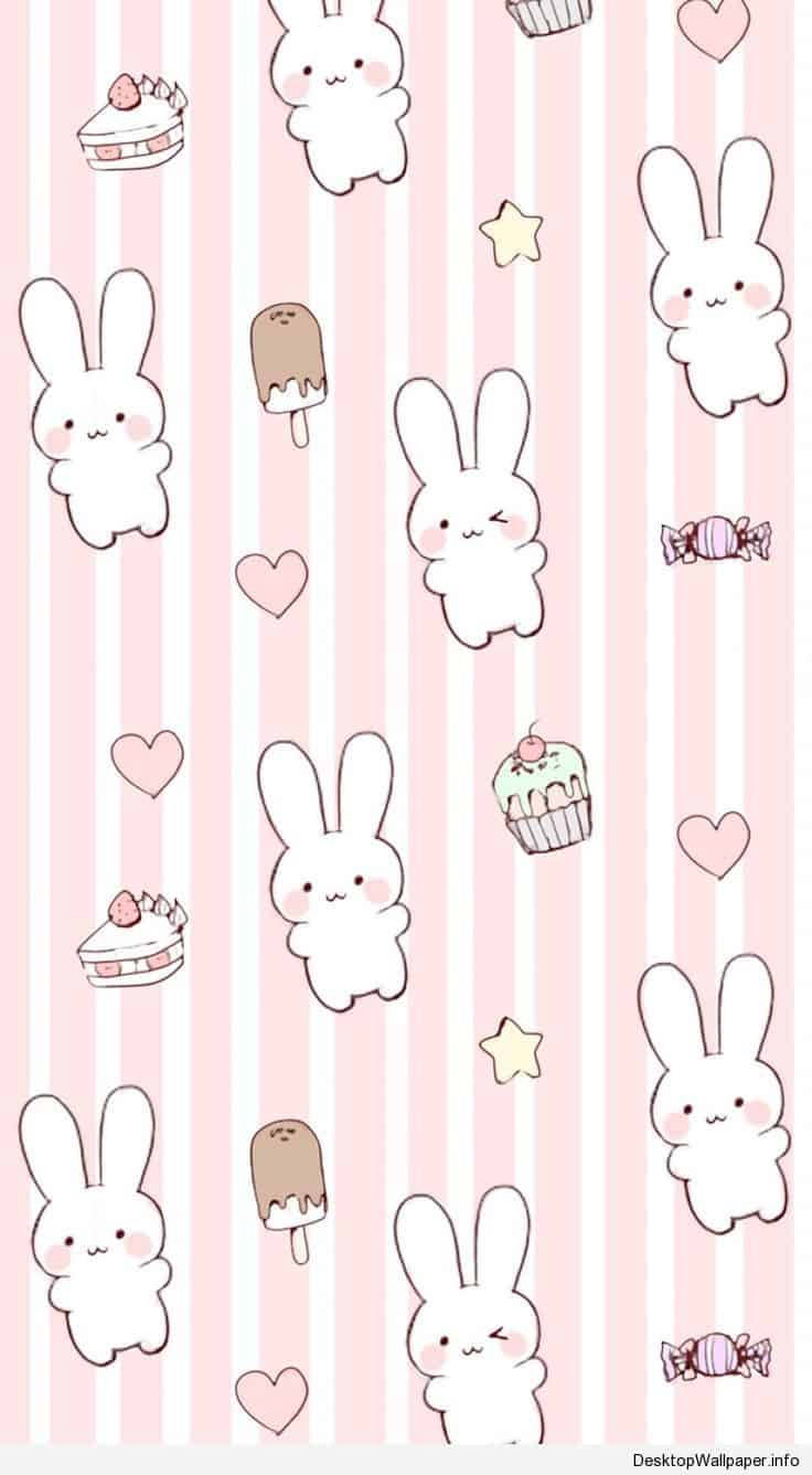 Bunny Sweets Collage On Kawaii Pink Background Wallpaper