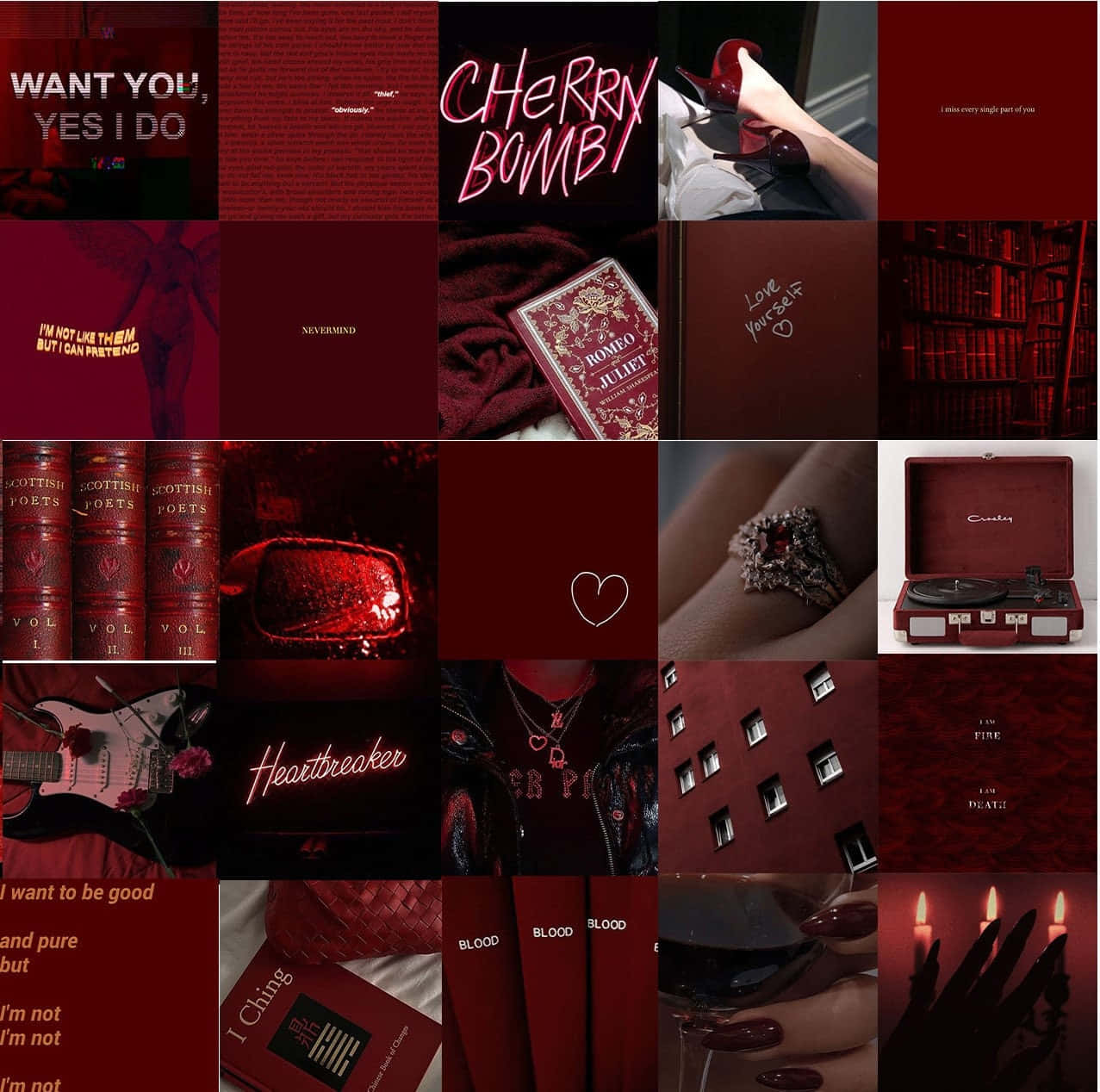 Burgundy Maroon Aesthetic Collage Wallpaper