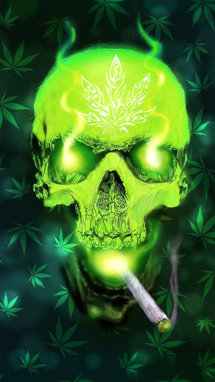 Burn Bright With The Eerie Green Fire Skull Wallpaper