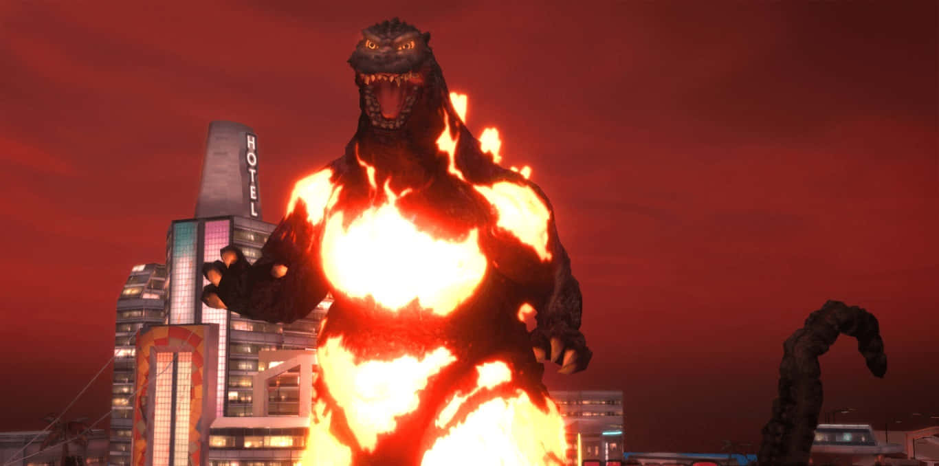 Burning Godzilla Unleashing Its Fiery Wrath In A Breathtaking Display Of Power And Fury Wallpaper