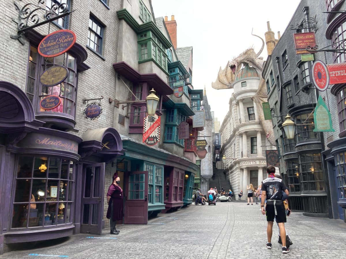 Bustling Diagon Alley - Magical Shopping Hub For Wizards And Witches Wallpaper