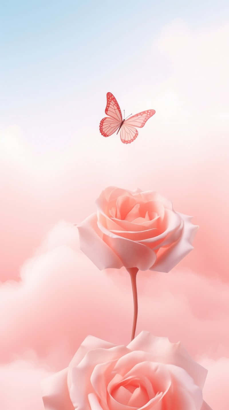 Butterfly Visiting Rose Dreamy Background Wallpaper