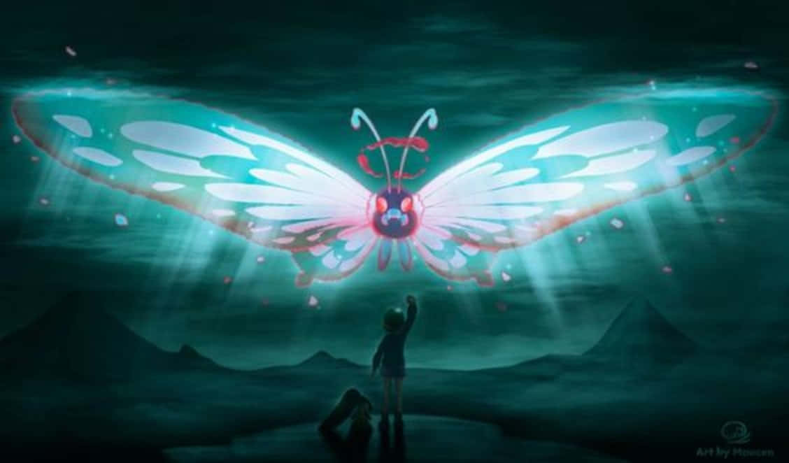 Butterfree Illuminated By Moonlight Wallpaper