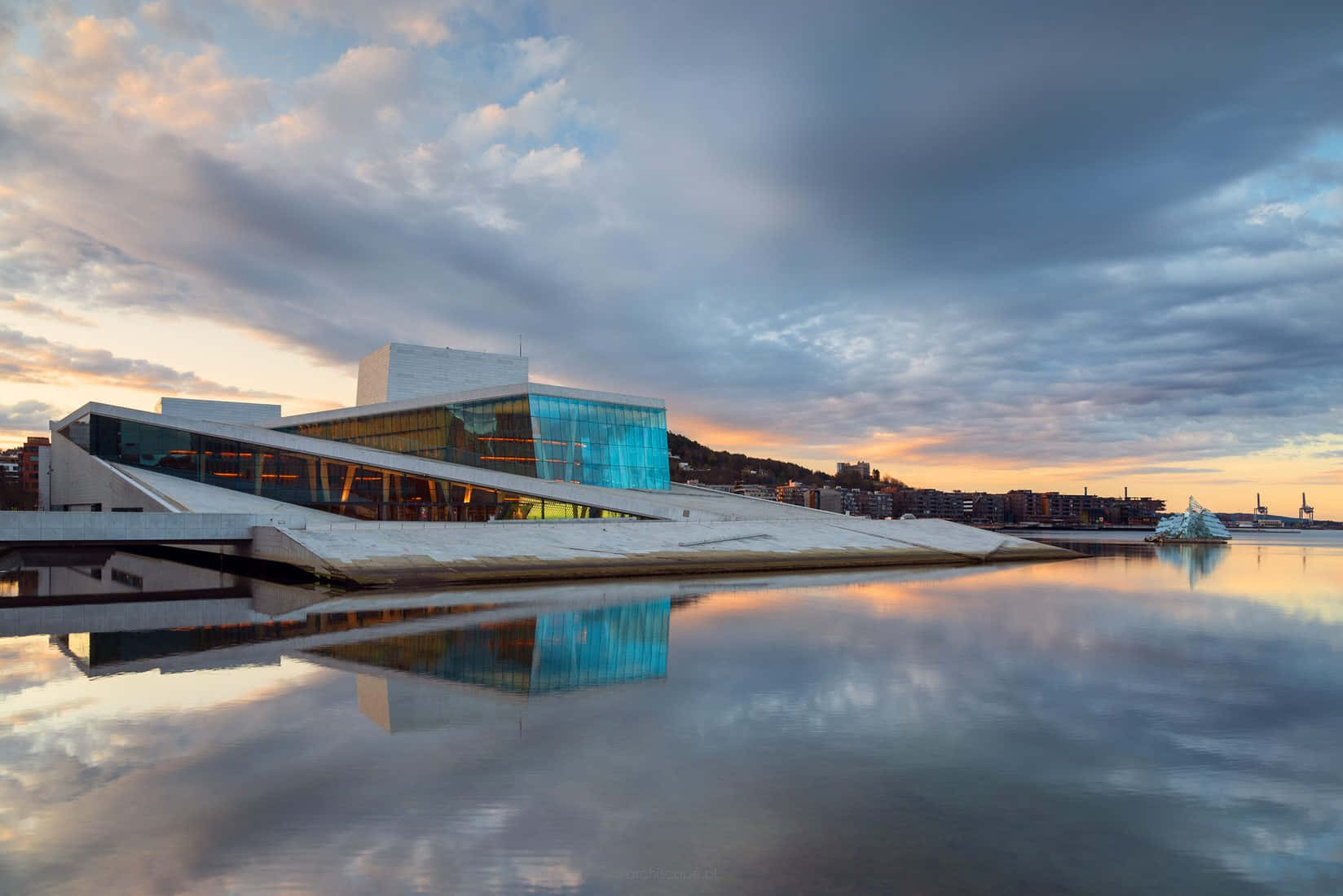 Calm Harbor Around Oslo Opera House Wallpaper