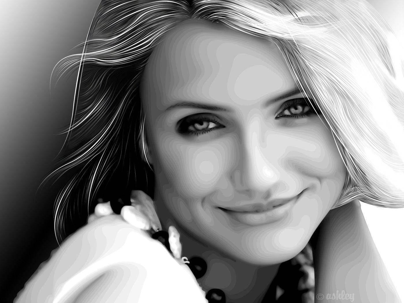 Cameron Diaz Black And White Smiling Wallpaper