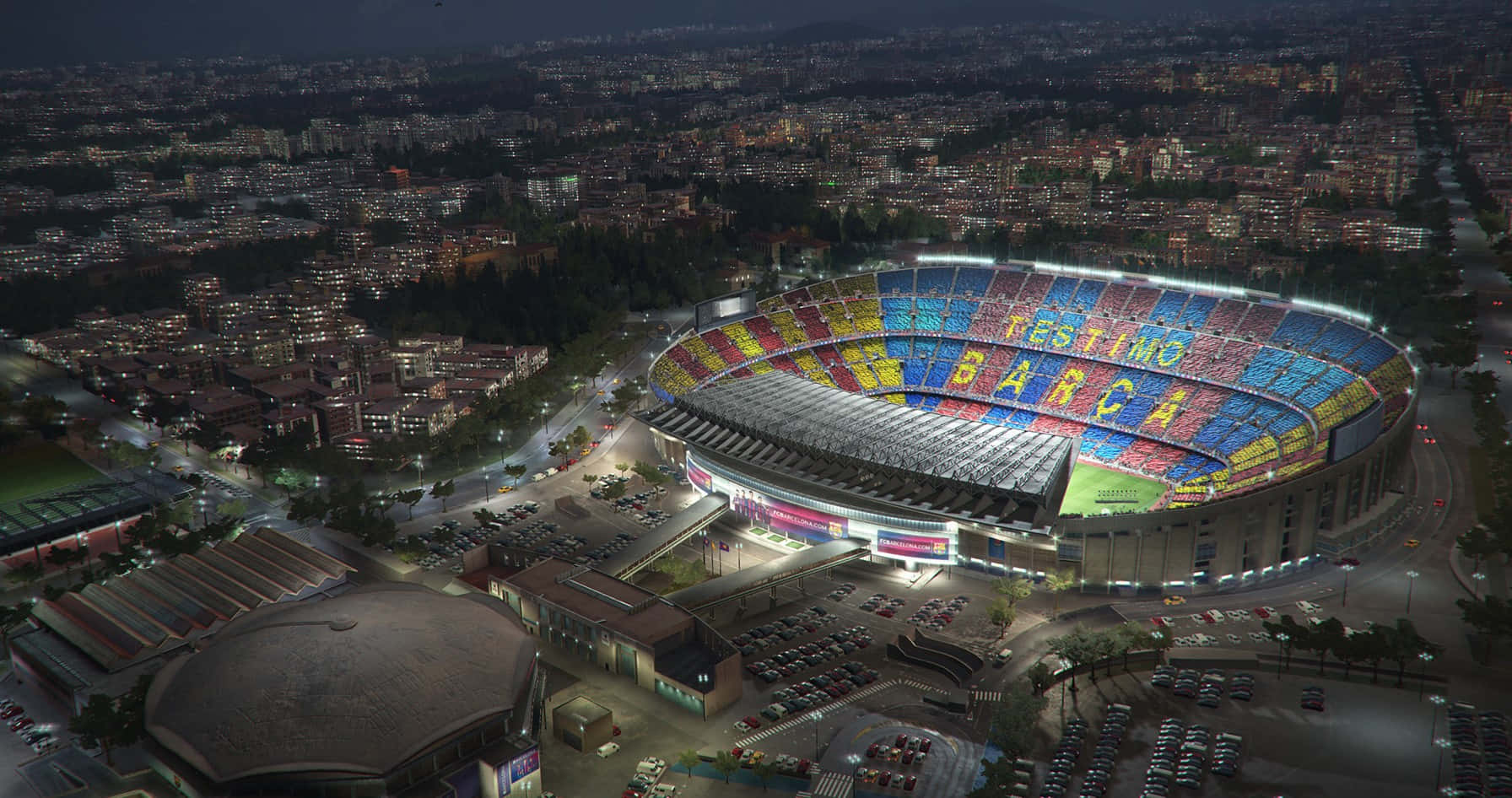 Camp_ Nou_ Nighttime_ Aerial_ View Wallpaper