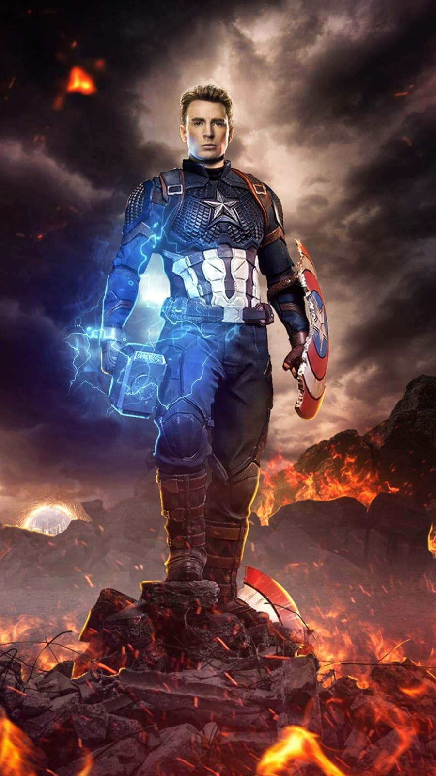 Captain America Worthy With Shield And Mjölnir Wallpaper