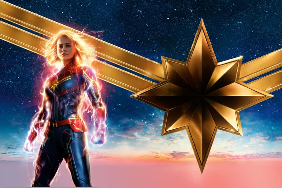 Captain Marvel Flying High On An Ipad Wallpaper