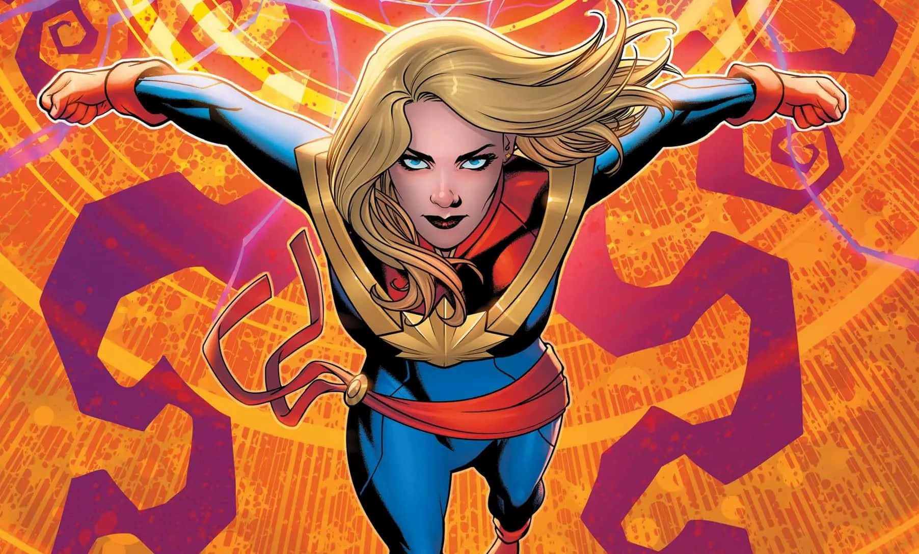 Captain Marvel Flying Power Display Wallpaper