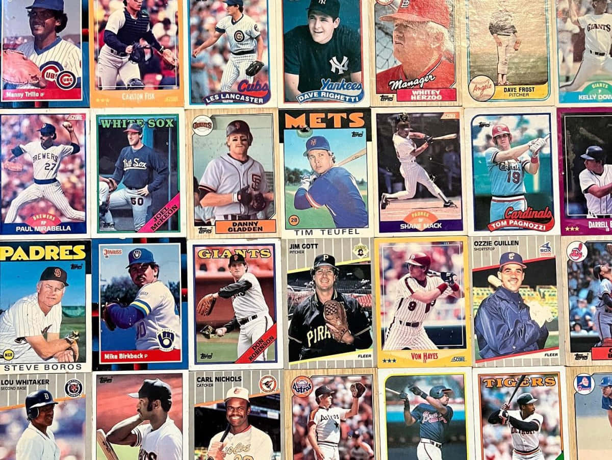 Caption: A Collection Of Vintage Baseball Cards Wallpaper