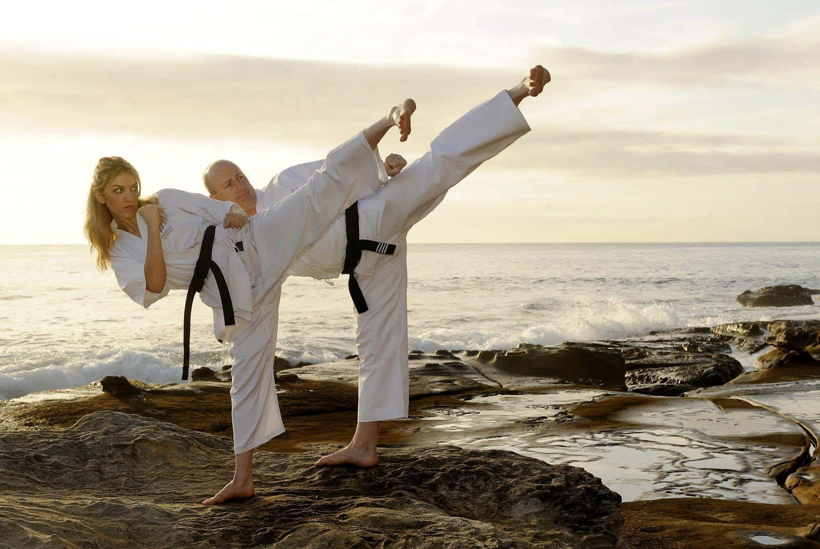 Caption: A Martial Artist Demonstrating A Perfect Stance In Their Traditional Uniform. Wallpaper