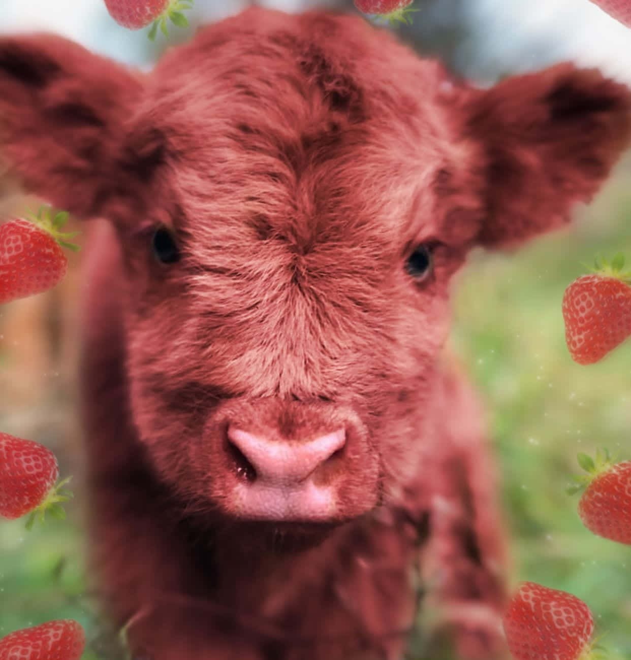 Caption: Adorable Kawaii Strawberry Cow Wallpaper Wallpaper