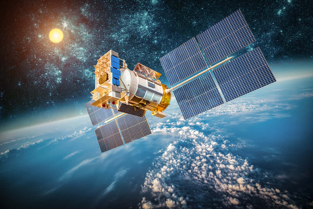 Caption: Advanced Satellite Technology In Space Wallpaper