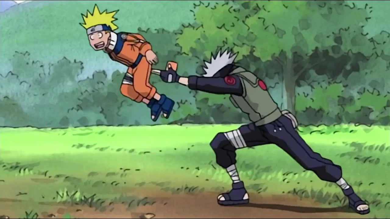 Caption: An Epic Moment Between Kakashi And Naruto Wallpaper