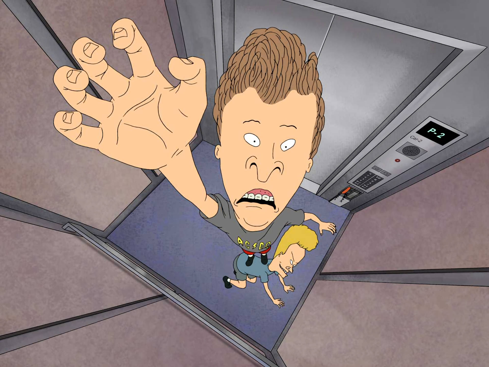 Caption: Beavis And Butt-head Riding In An Elevator Wallpaper