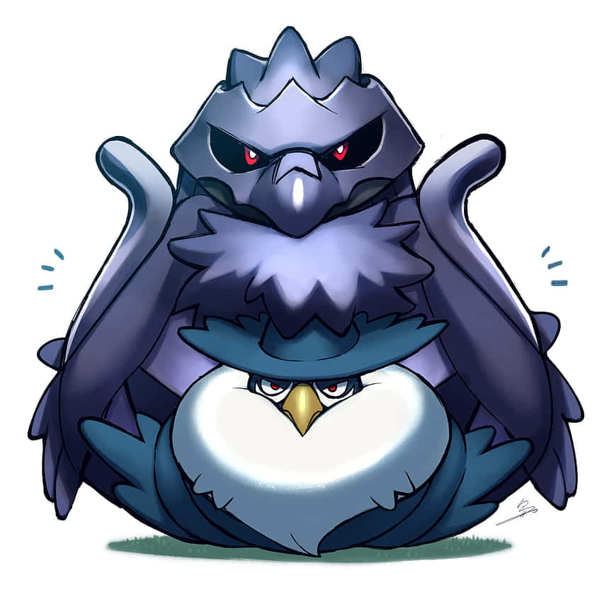 Caption: Bold Encounter - Corviknight And Honchkrow In The Wild Wallpaper