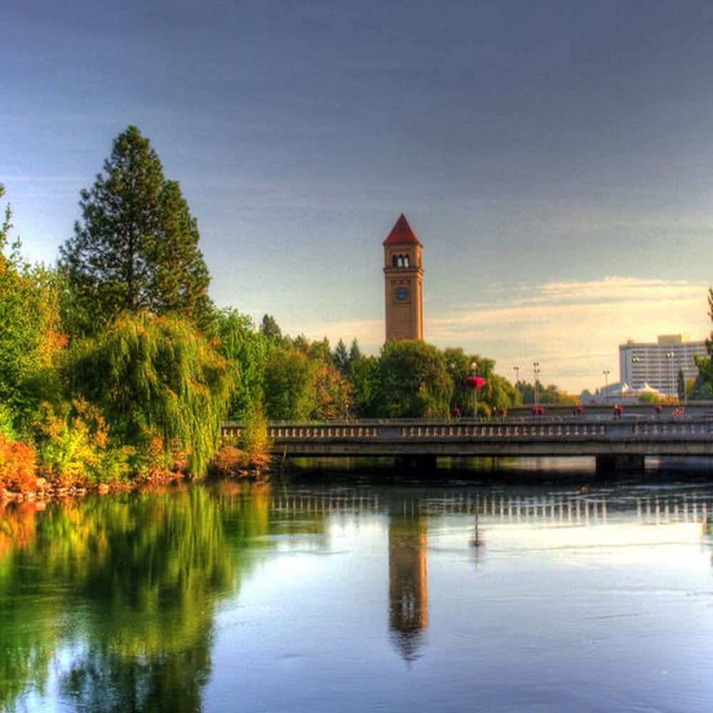 Caption: Breathtaking Sunset View Over Spokane City Wallpaper