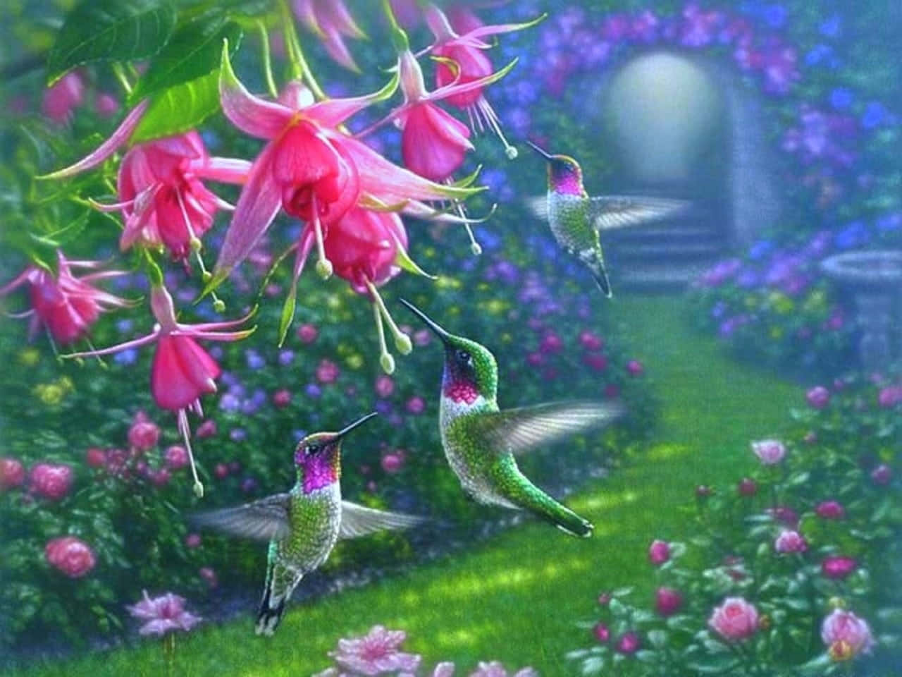 Caption: Chirpy Birds Perched On Blossoming Branch In Spring Wallpaper