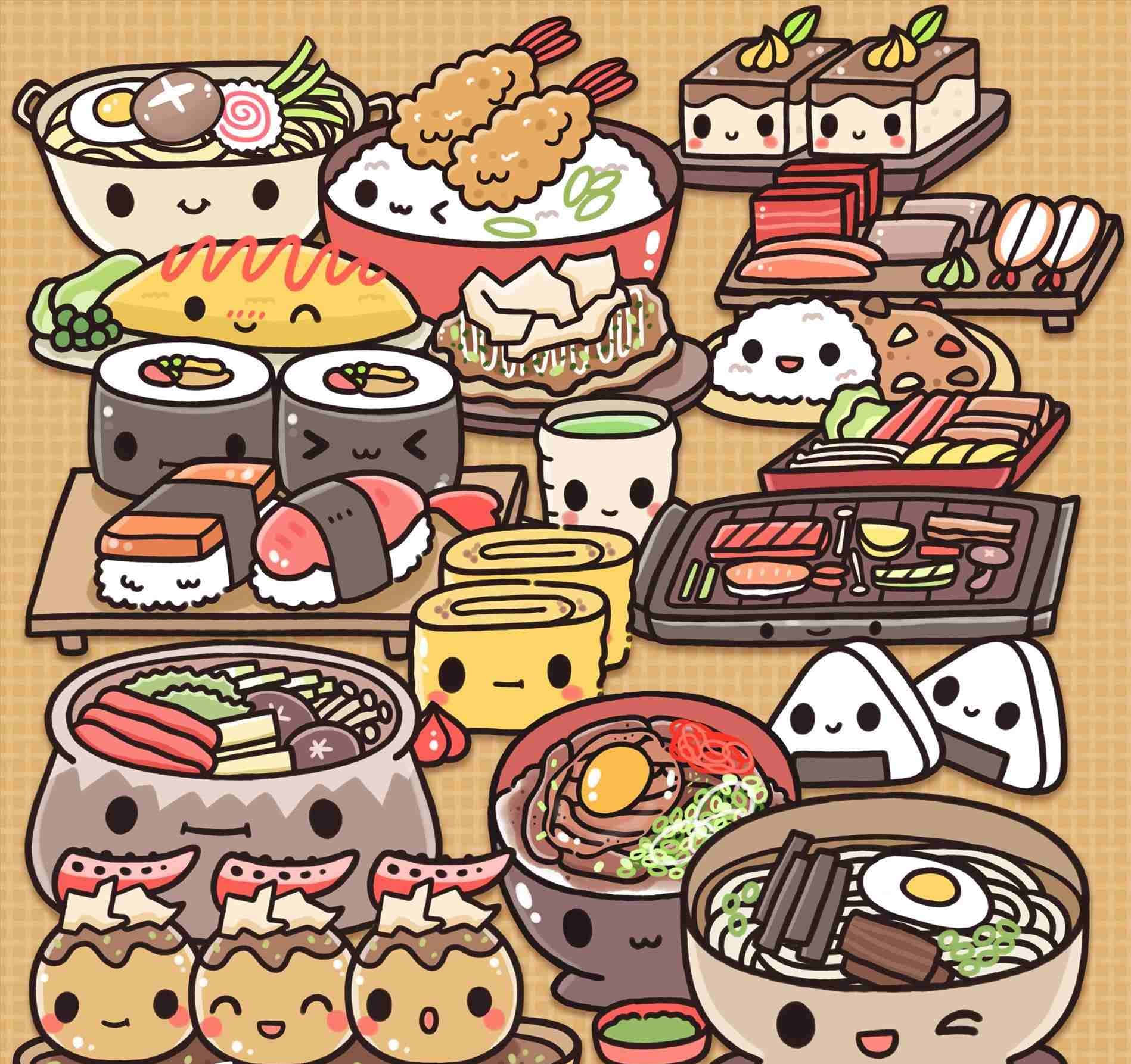 Caption: Cute And Colorful Kawaii Food Characters Wallpaper