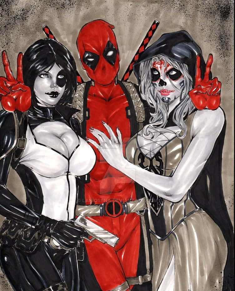 Caption: Deadpool And Domino In Action Wallpaper