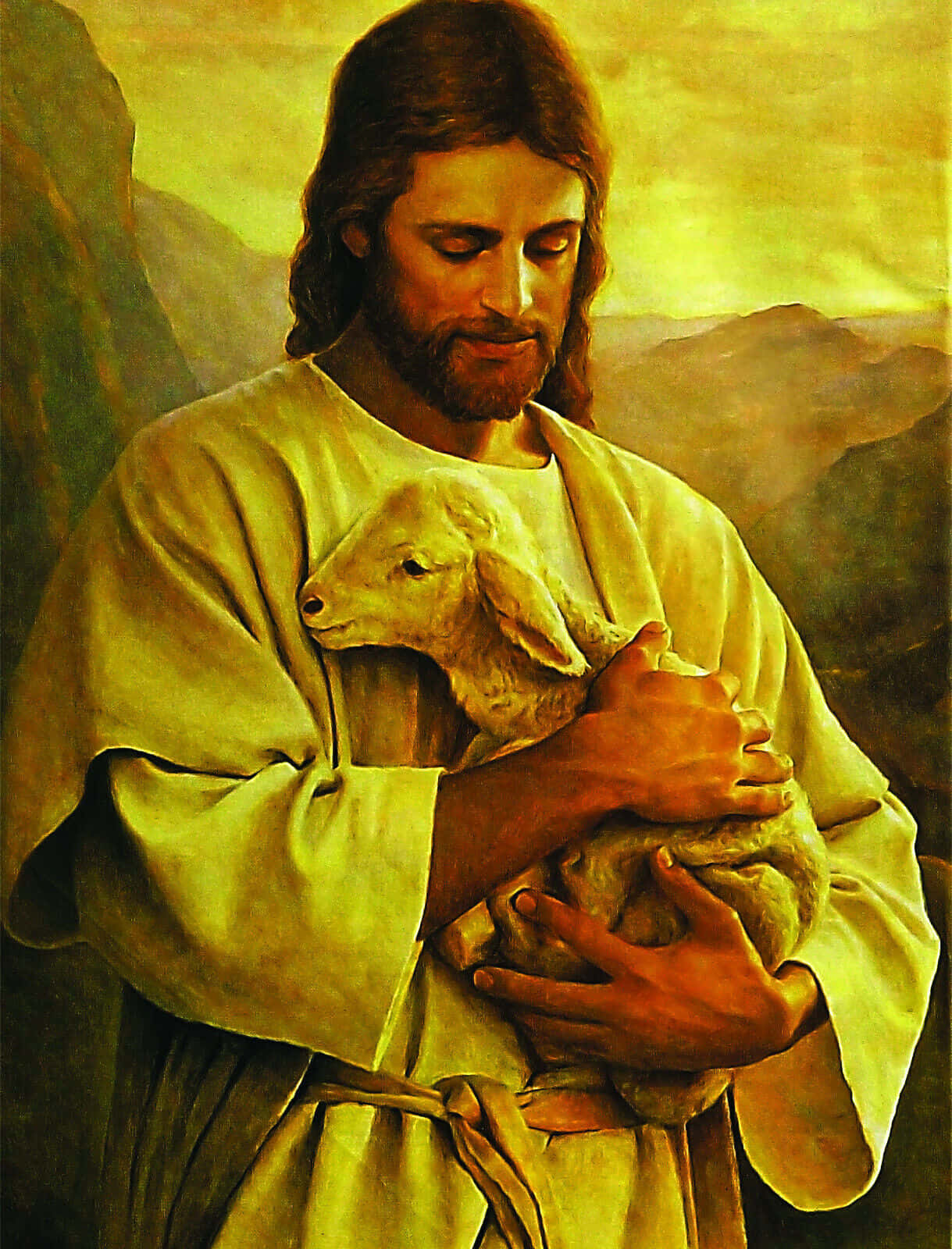 Caption: Divine Shepherd - An Illustration Of Jesus Christ With His Flock Wallpaper