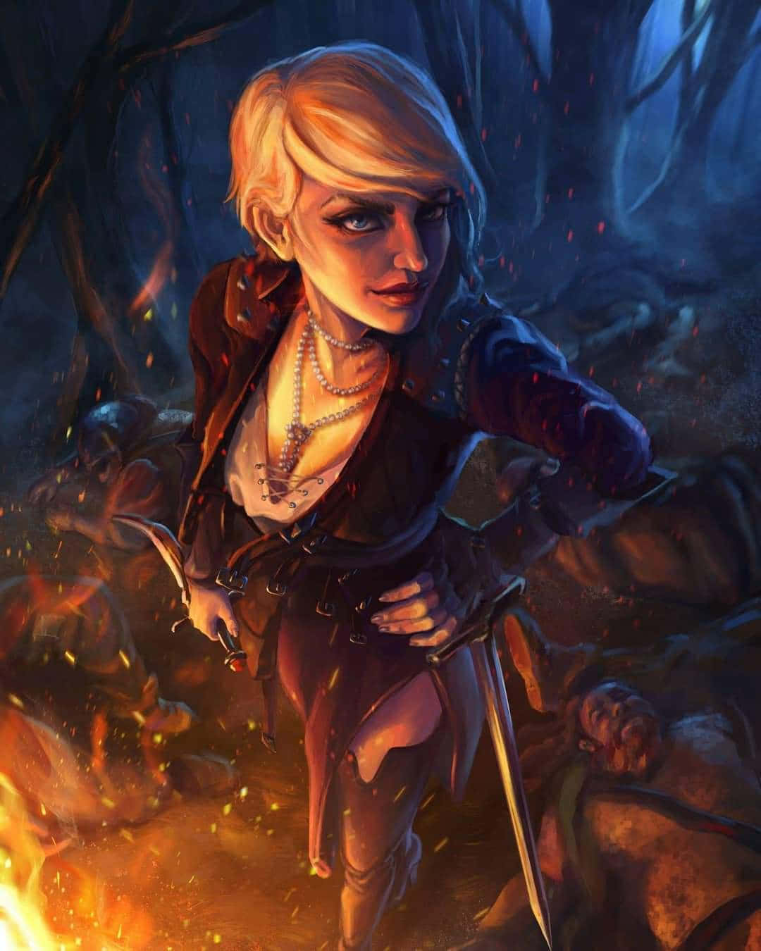 Caption: Enigmatic Renfri In The Forest - The Witcher Series Wallpaper