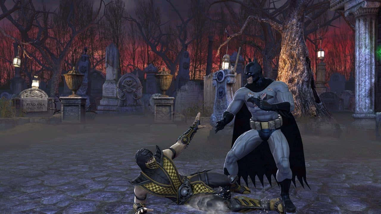 Caption: Epic Battle Between Mortal Kombat And Dc Universe Characters Wallpaper