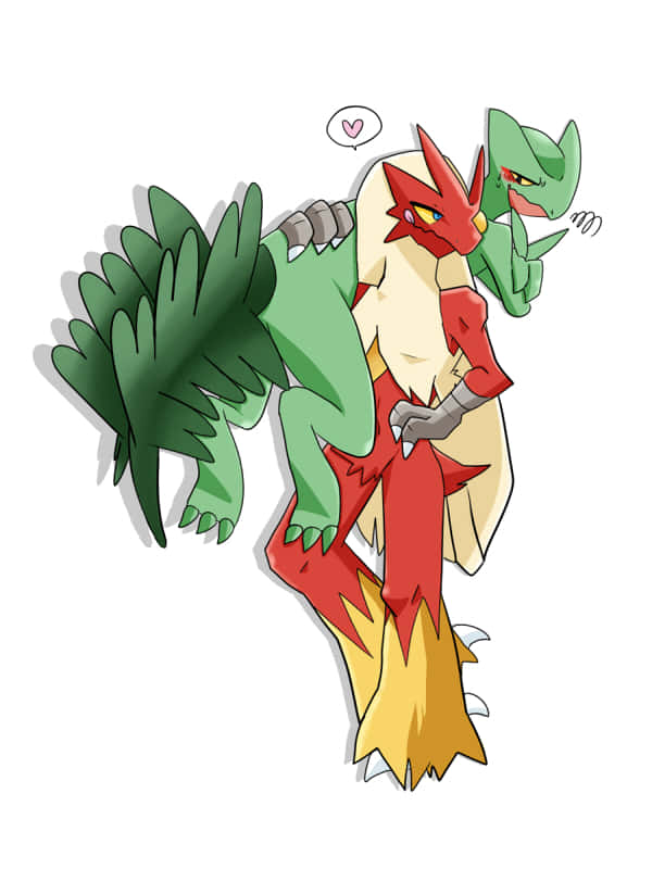 Caption: Epic Battle: Blaziken Carrying Sceptile Wallpaper