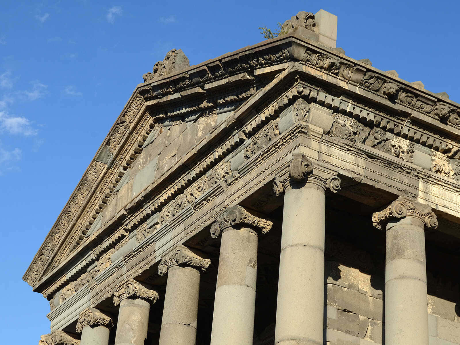 Caption: Exquisite View Of The Historic Garni Temple's Top Portion Wallpaper