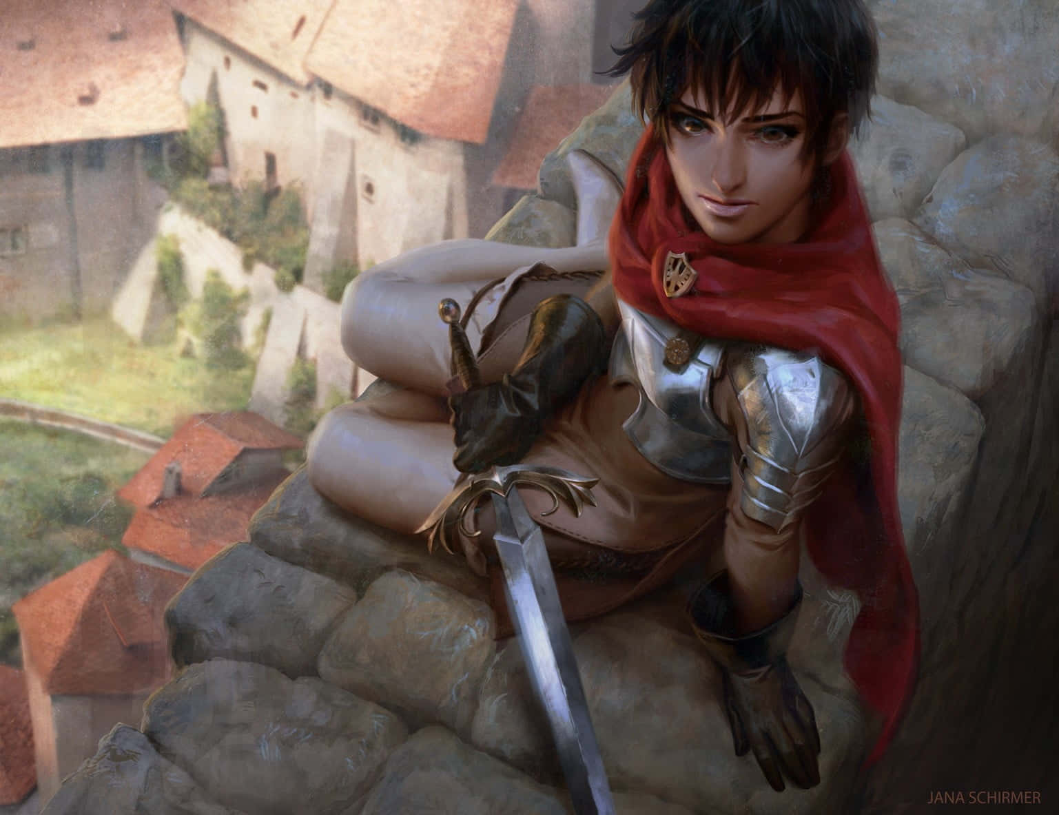 Caption: Fierce And Determined, Casca From Berserk In Battle Gear. Wallpaper