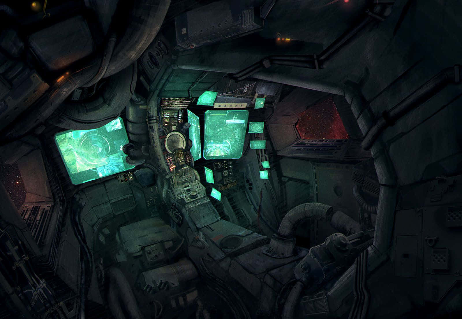 Caption: Futuristic Spaceship Cockpit Interior Wallpaper