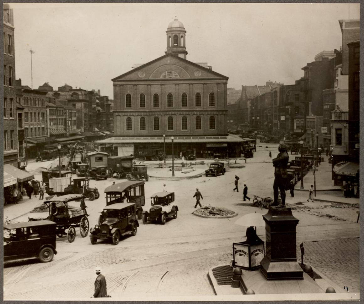 Caption: Historical Sepia-toned Faneuil Hall In Boston Wallpaper