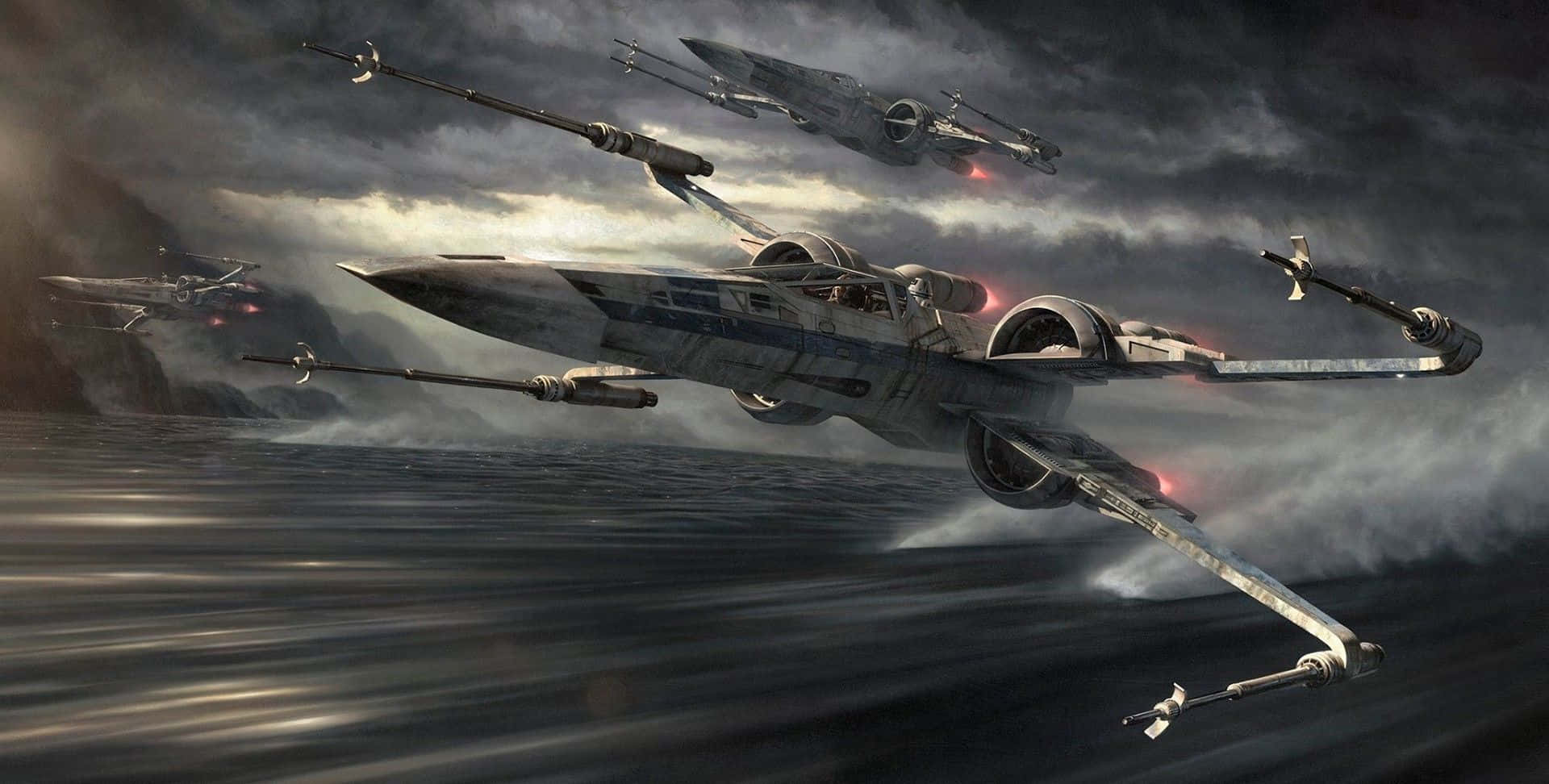 Caption: Impressive X-wing Fighter Soaring Through The Skies Wallpaper