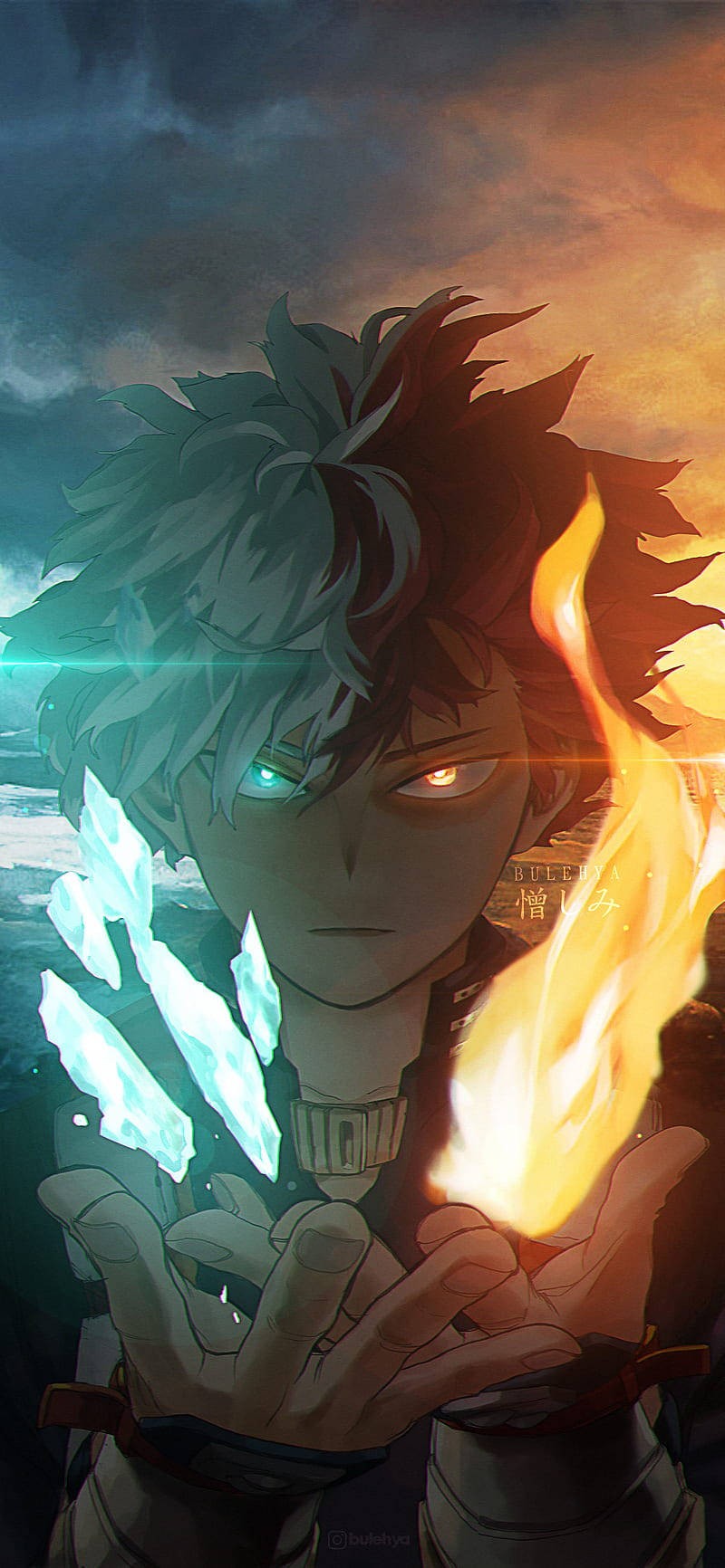 Caption: Intense Power Trifecta: Deku, Todoroki And Bakugou Wallpaper