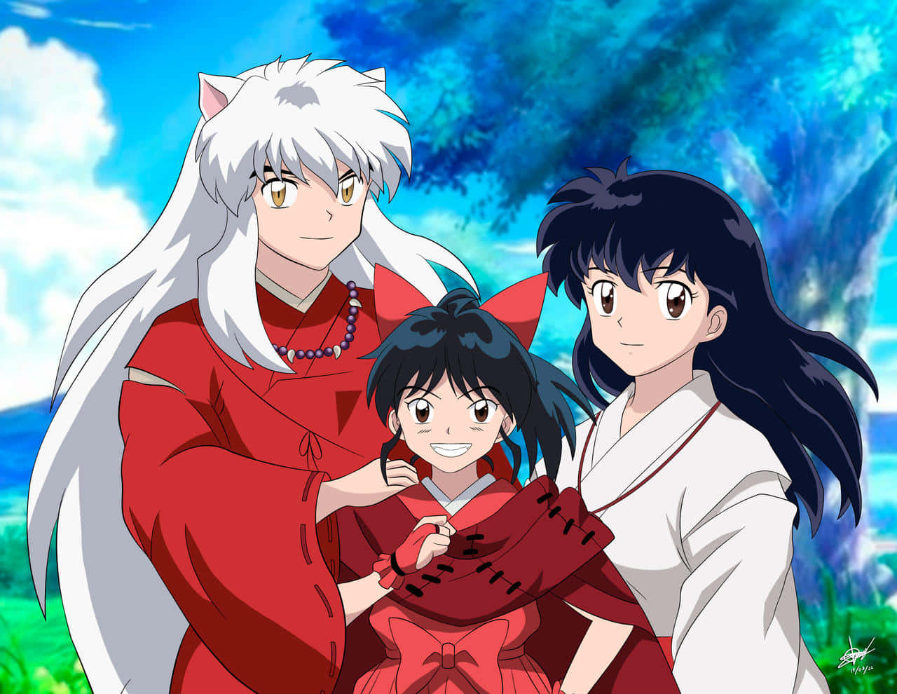 Caption: Inuyasha And Kagome Share A Heartfelt Moment Together Wallpaper