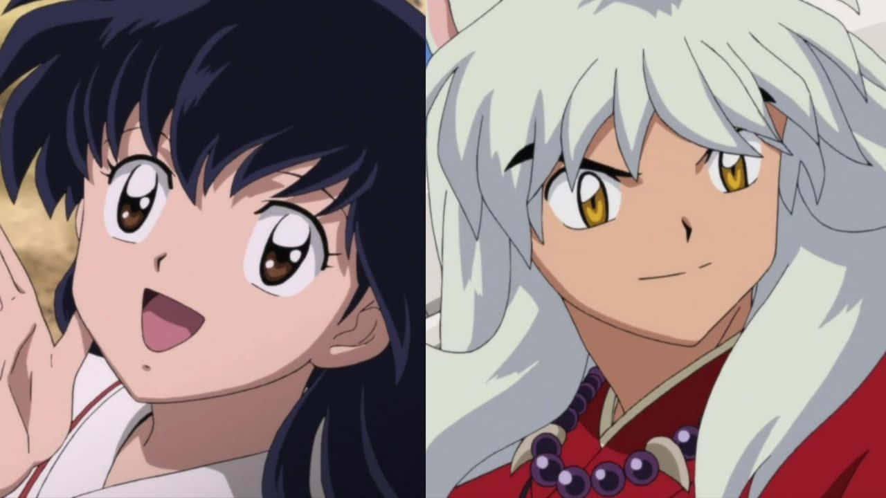 Caption: Inuyasha And Kagome Share A Touching Moment Under A Majestic Tree Wallpaper