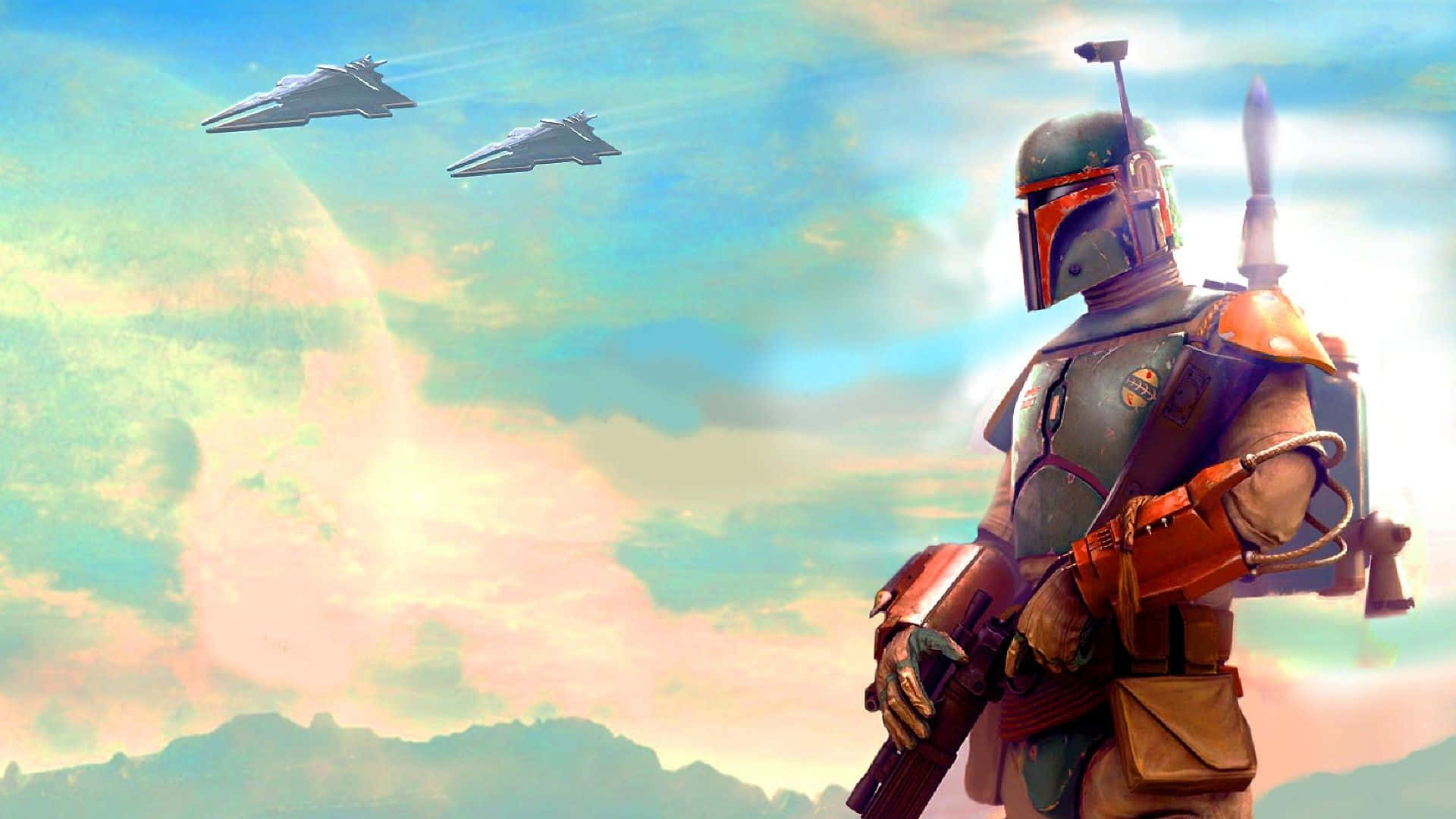 Caption: Jango Fett, The Notorious Bounty Hunter, In Action. Wallpaper