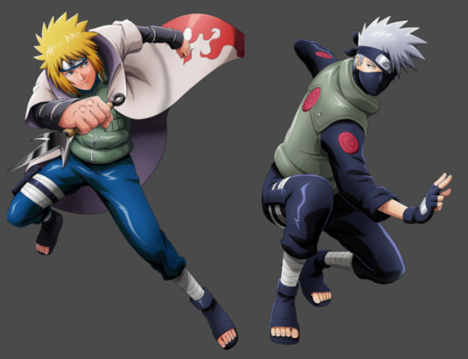 Caption: Kakashi And Minato - The Dynamic Duo Of The Hidden Leaf Village Wallpaper