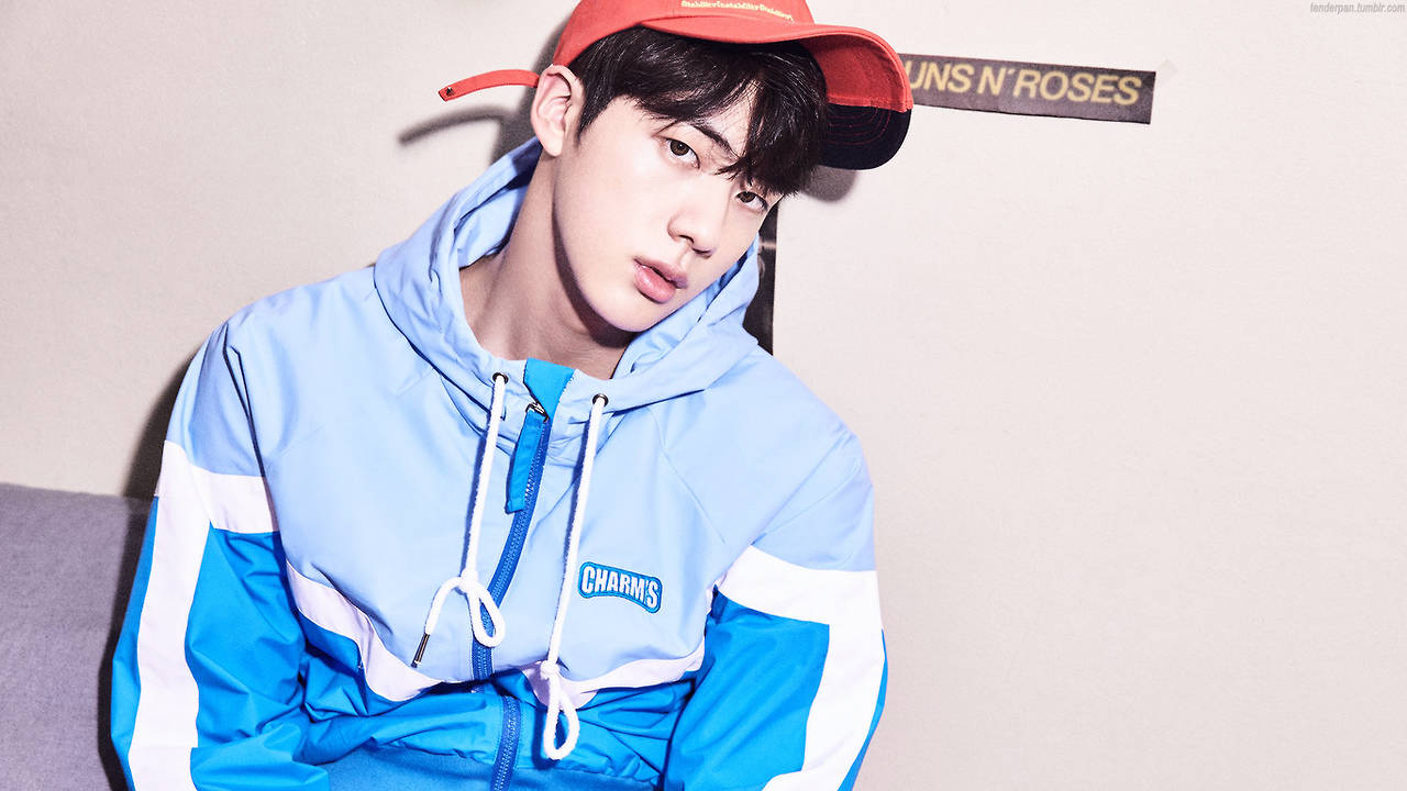 Caption: Kim Seok Jin In Red Cap Wallpaper