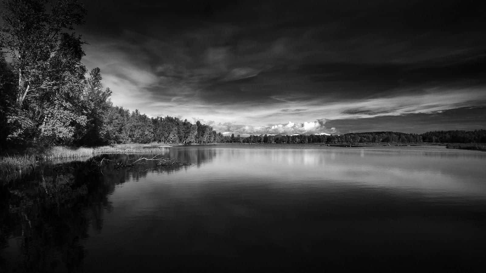 Caption: Majestic Black And White Landscape Photo Wallpaper