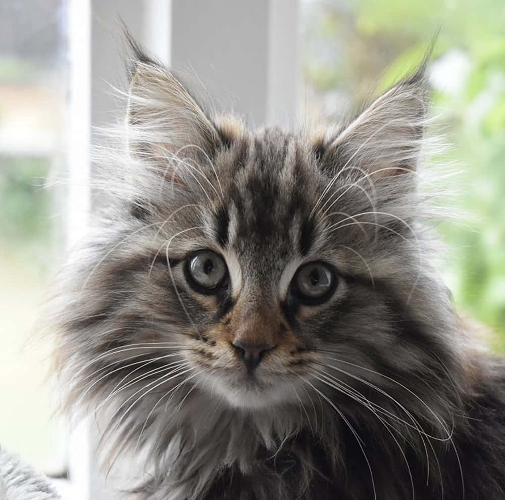 Caption: Majestic Norwegian Forest Cat Relaxing In Nature Wallpaper