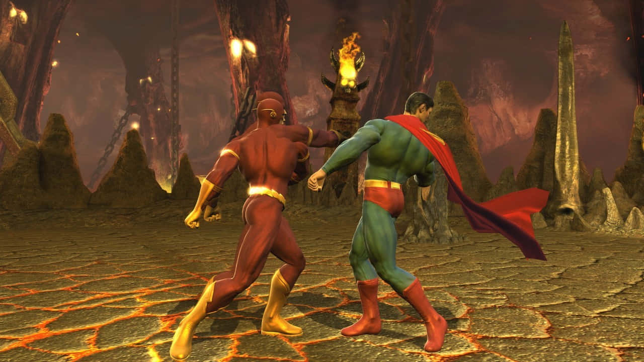 Caption: Mortal Kombat And Dc Universe Characters Face-off In Epic Battle Wallpaper