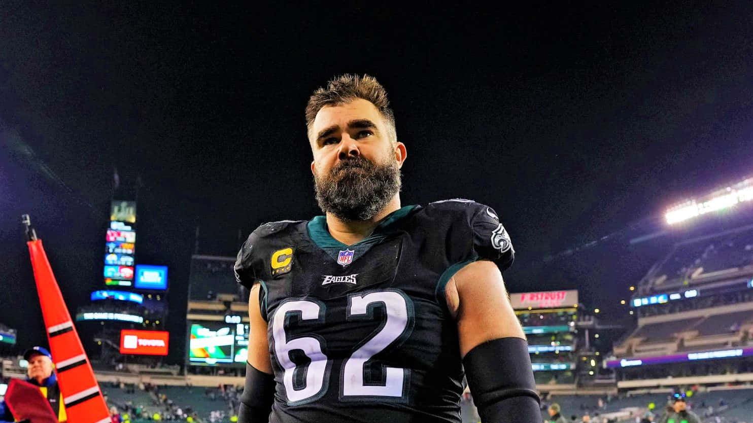 Caption: Philadelphia Eagles Center Jason Kelce In Action Wallpaper